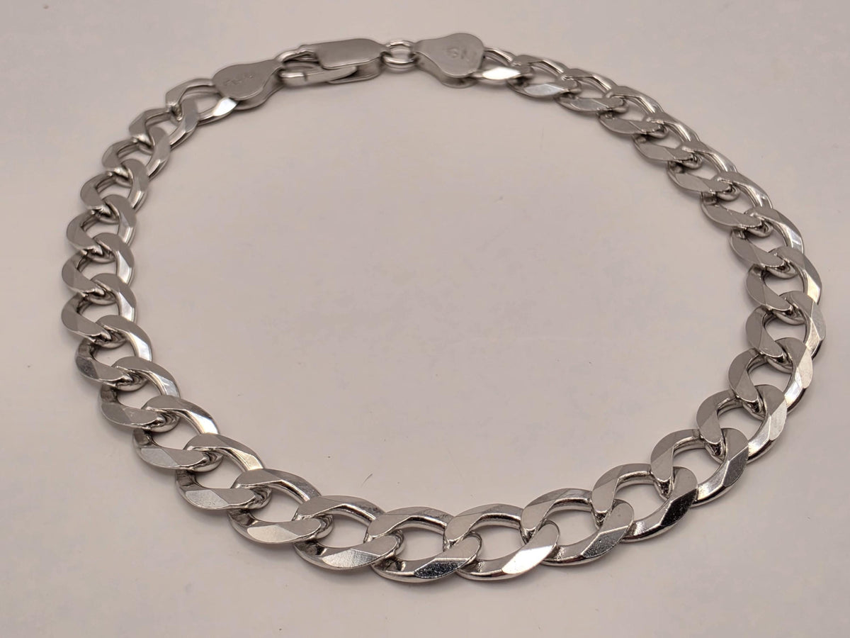 Sterling Silver Cuban Link Bracelet 8 Inch 7mm 10.3g Curb Chain Mens Unisex Jewelry | Clamdiggers Forge