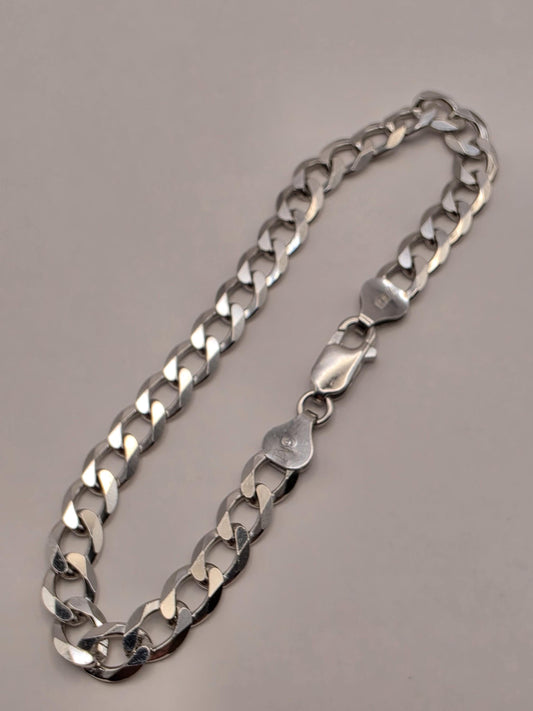 Sterling Silver Cuban Link Bracelet 8 Inch 7mm 10.3g Curb Chain Mens Unisex Jewelry | Clamdiggers Forge