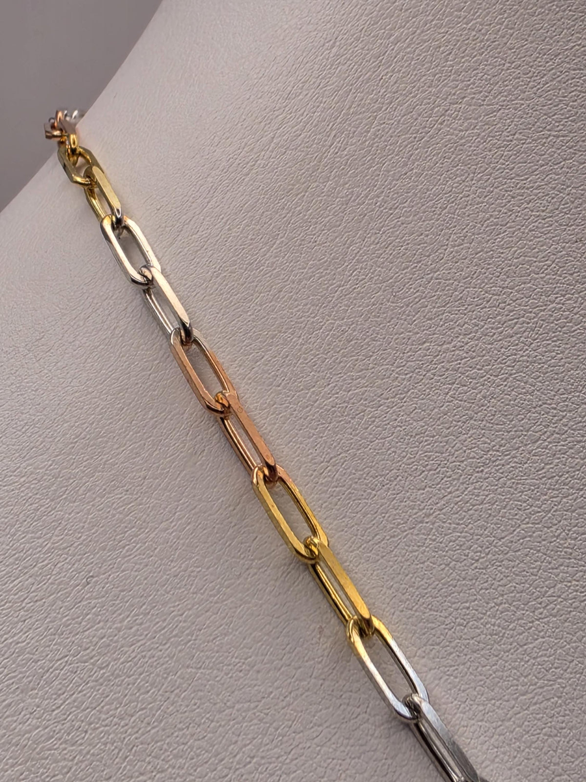 Tri Color Gold Plated Sterling Silver Paperclip Necklace 20 Inch 3mm Mixed Metal Link Chain | Clamdiggers Forge