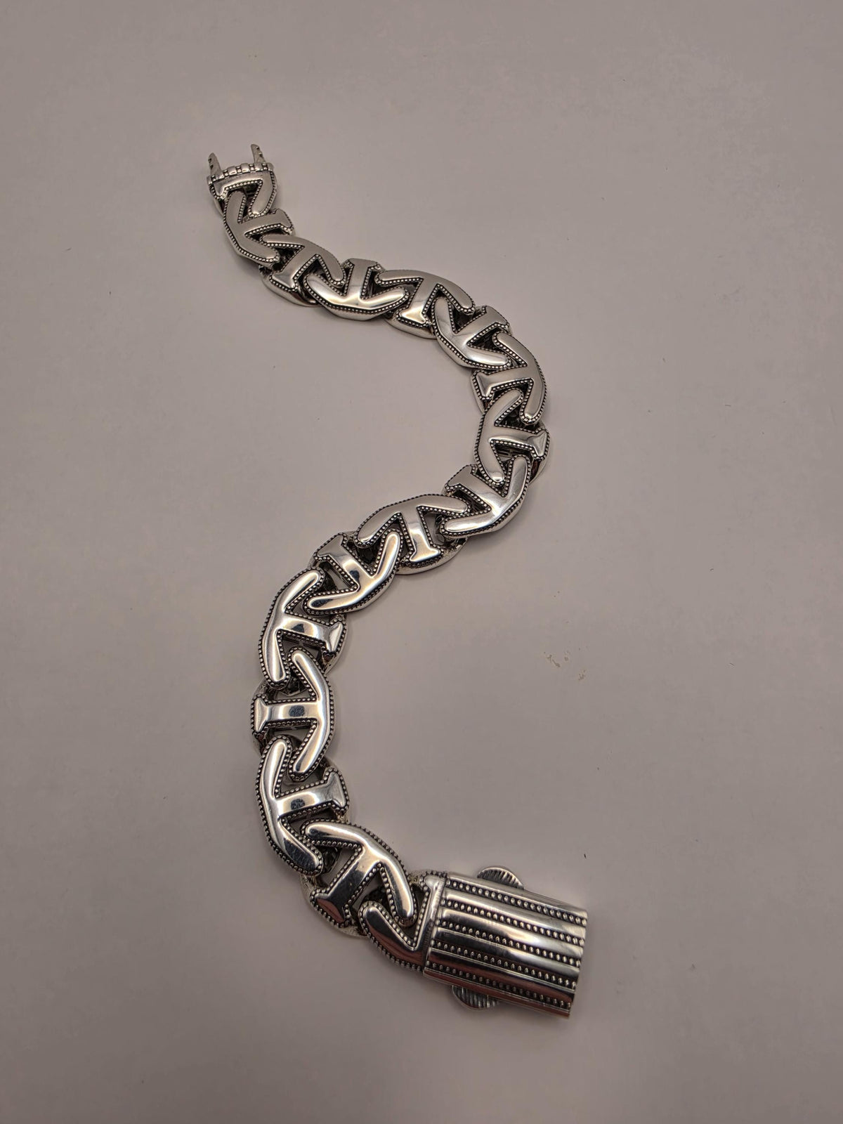Sterling Silver Anchor Motif Link Bracelet 8 Inch 11.5mm 27.5g Oxidized Nautical Jewelry | Clamdiggers Forge