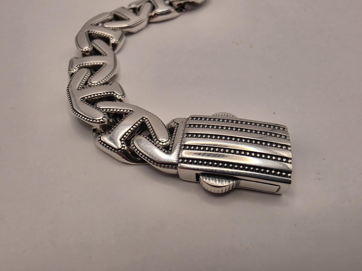 Sterling Silver Anchor Motif Link Bracelet 8 Inch 11.5mm 27.5g Oxidized Nautical Jewelry | Clamdiggers Forge