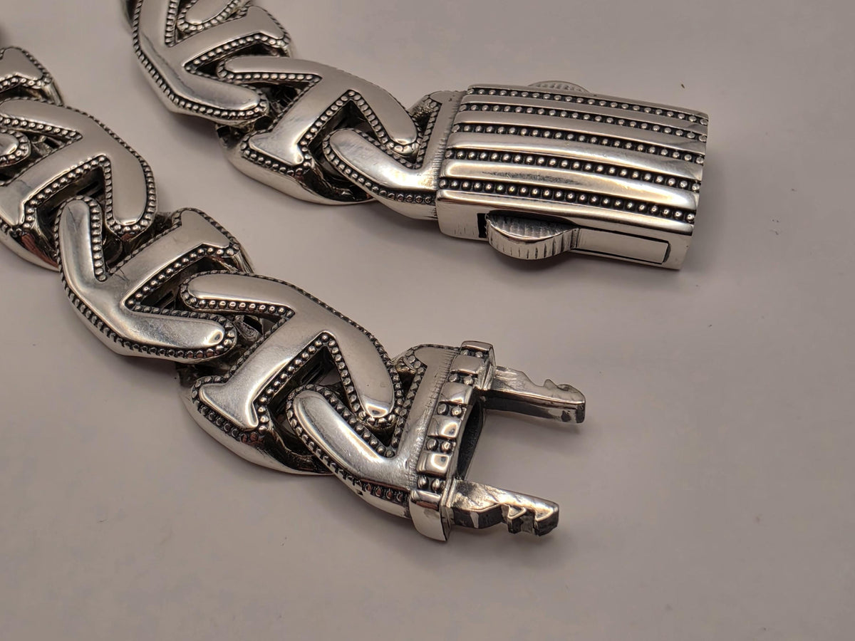 Sterling Silver Anchor Motif Link Bracelet 8 Inch 11.5mm 27.5g Oxidized Nautical Jewelry | Clamdiggers Forge