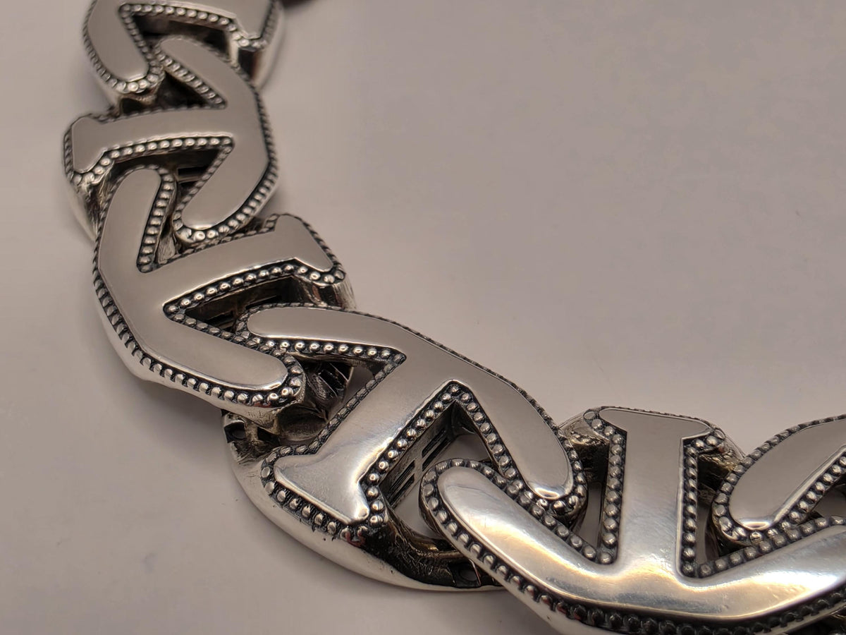 Sterling Silver Anchor Motif Link Bracelet 8 Inch 11.5mm 27.5g Oxidized Nautical Jewelry | Clamdiggers Forge