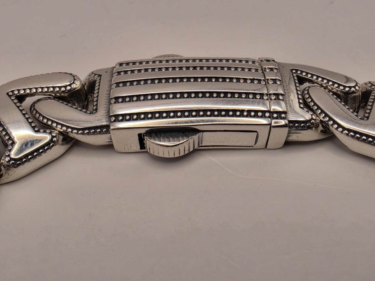 Sterling Silver Anchor Motif Link Bracelet 8 Inch 11.5mm 27.5g Oxidized Nautical Jewelry | Clamdiggers Forge