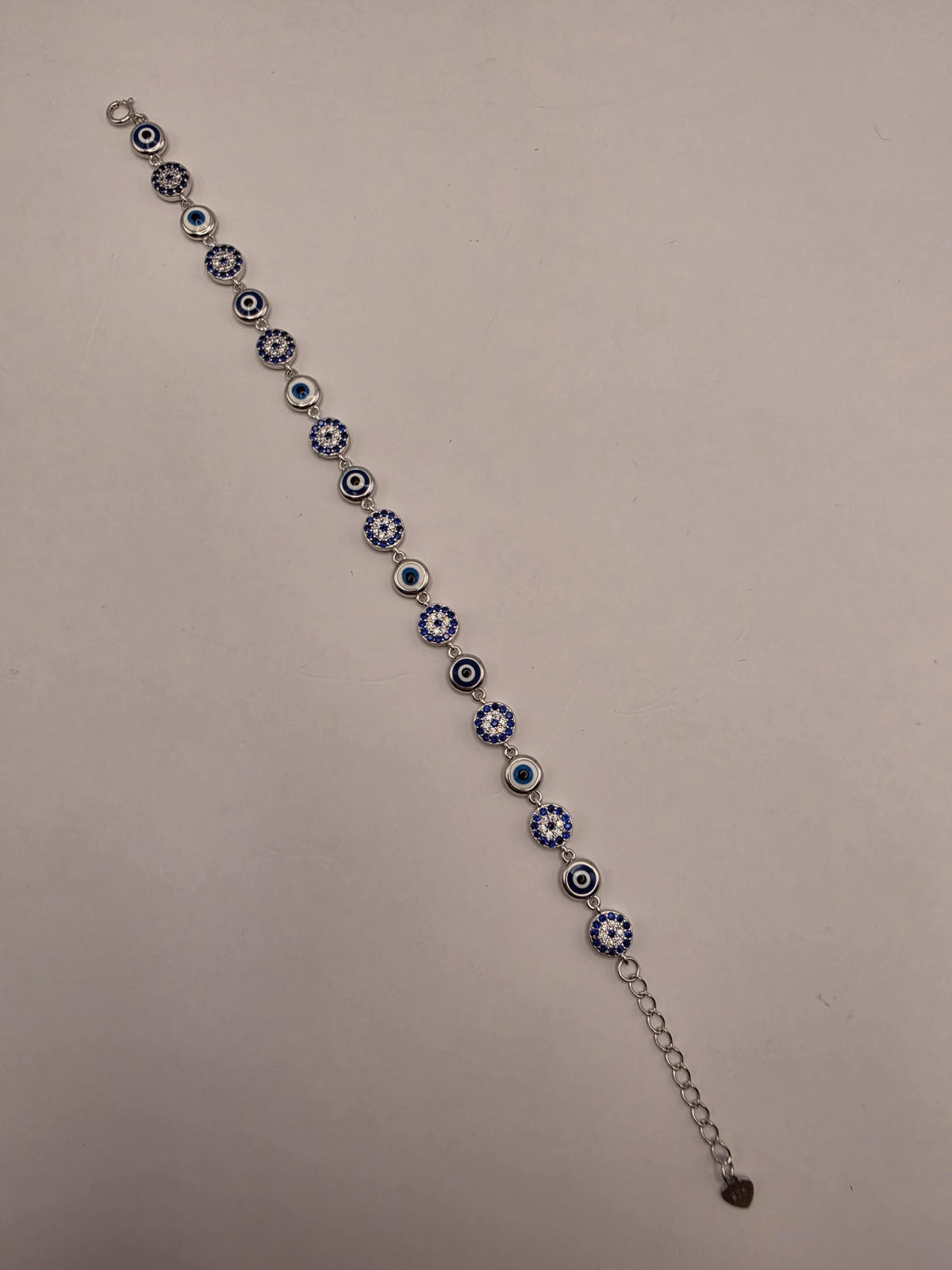 Sterling Silver Evil Eye CZ Halo Bracelet 8 Inch 7mm Blue Nazar Station Protection Jewelry | Clamdiggers Forge