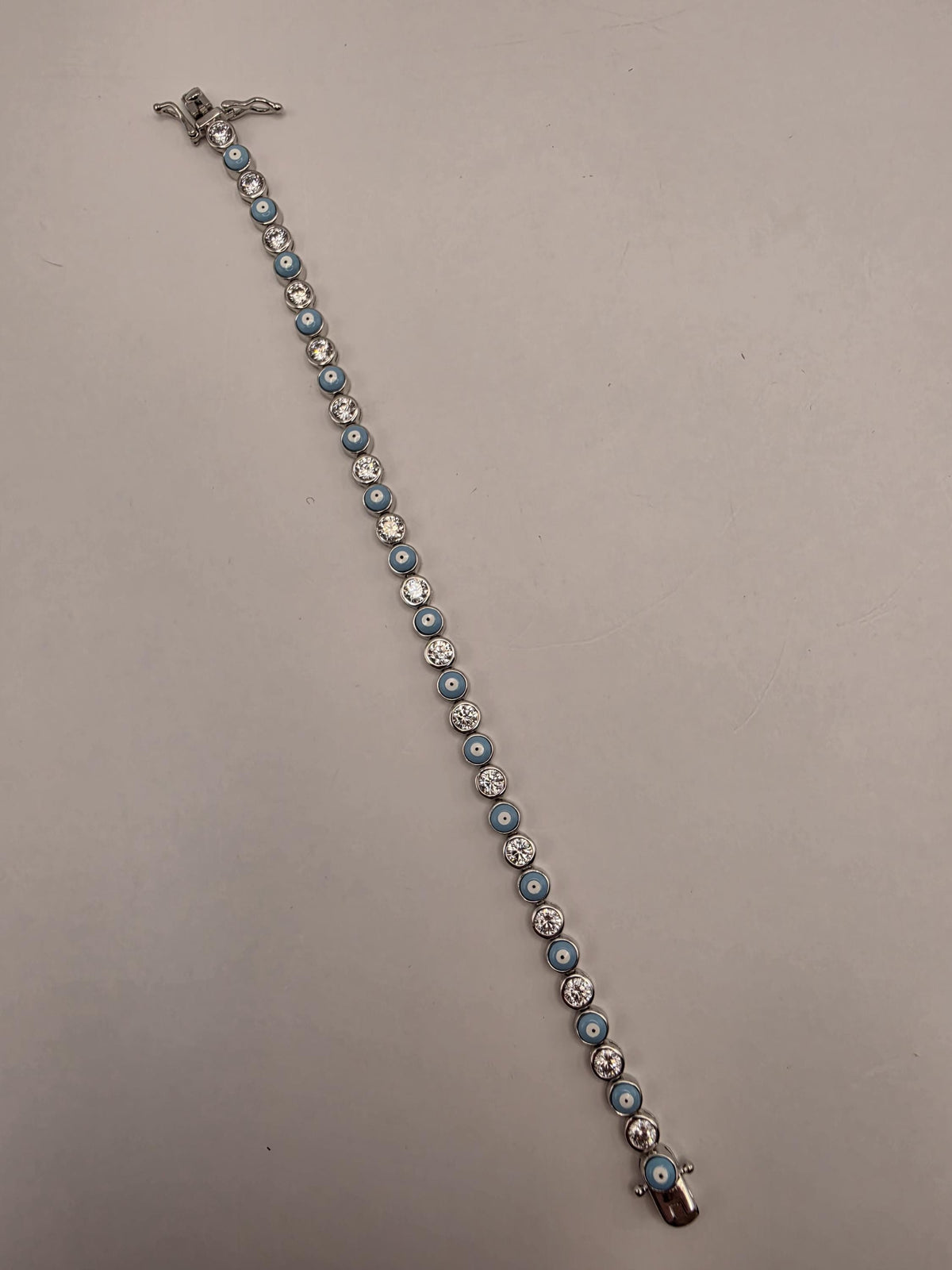 Sterling Silver Light Blue Evil Eye CZ Tennis Bracelet 8 Inch 5mm Nazar Bezel Station Jewelry | Clamdiggers Forge