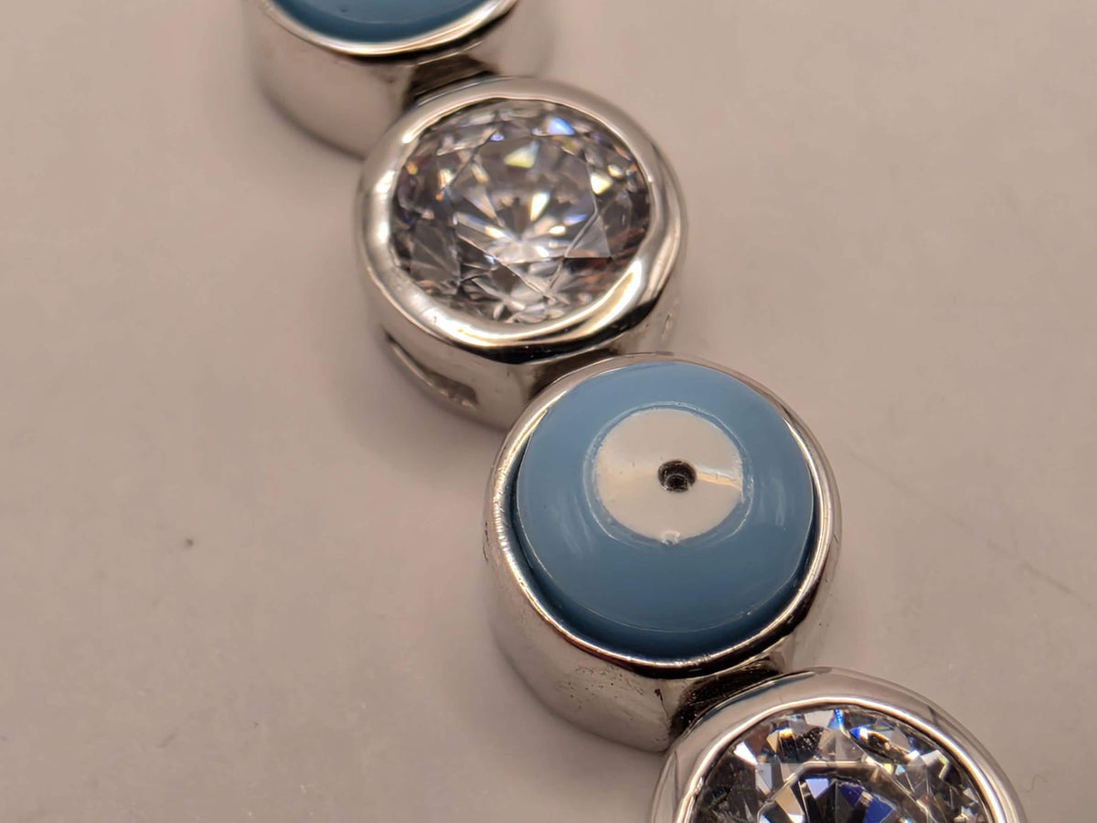 Sterling Silver Light Blue Evil Eye CZ Tennis Bracelet 8 Inch 5mm Nazar Bezel Station Jewelry | Clamdiggers Forge