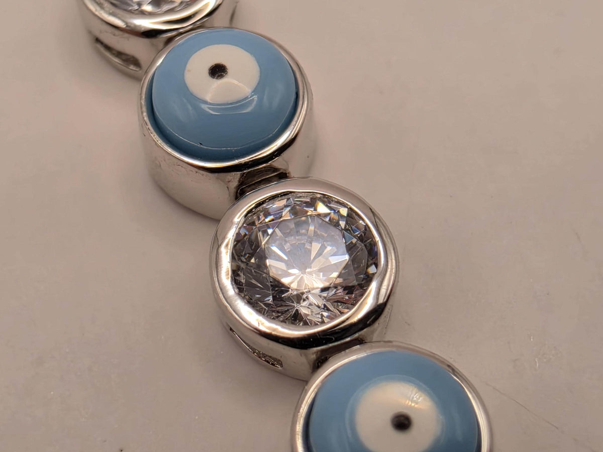 Sterling Silver Light Blue Evil Eye CZ Tennis Bracelet 8 Inch 5mm Nazar Bezel Station Jewelry | Clamdiggers Forge