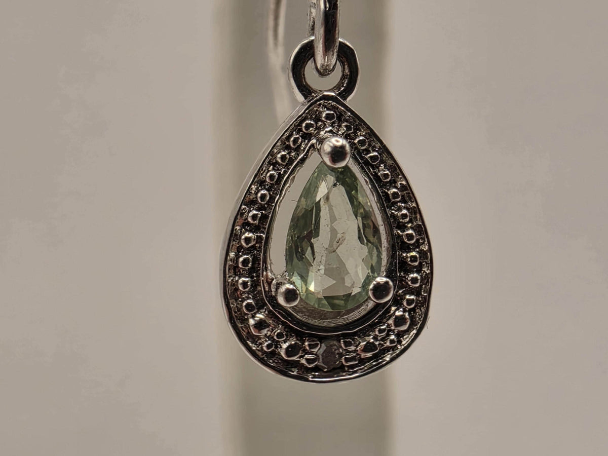 Sterling Silver Green Teardrop Halo Earrings Clear CZ French Wire Dangle Pair .5 Inch | Clamdiggers Forge